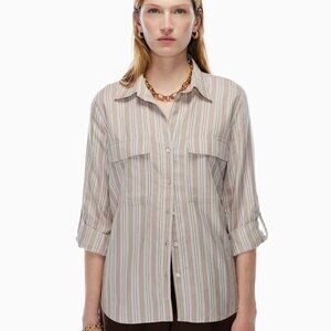 Aritzia Babaton Utility Shirt- Neutral Stripe Button Down Shirt- Small